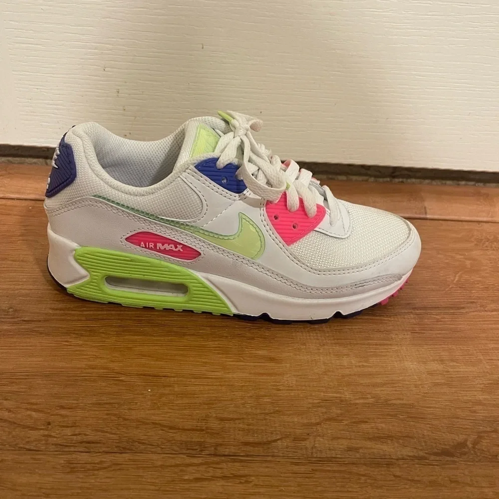 Nike white, purple, green and neon pink air max sneakers​​​​​​​​